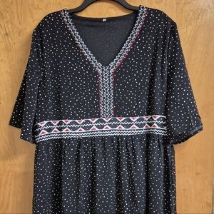 Petallush Polka Dot V Neck Empire Waist Boho Retro Lined Maxi Dress Side Zip 3X